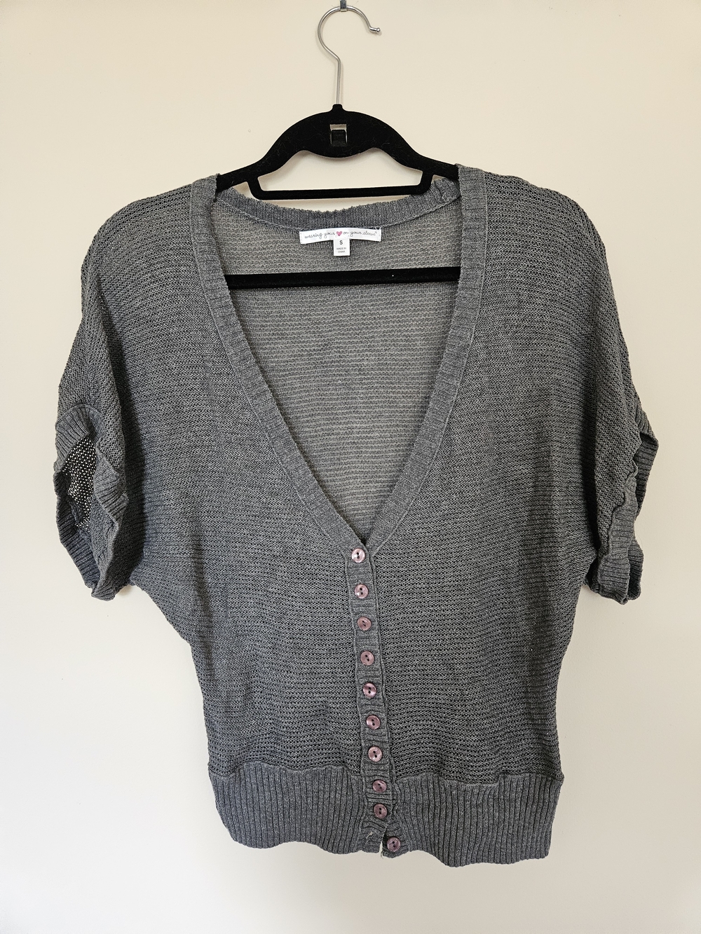 Gray V-Neck Button Front Women's Sweater
